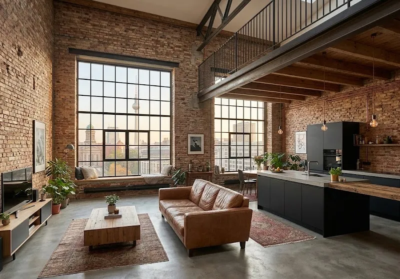 Converted warehouse flat with exposed brick walls