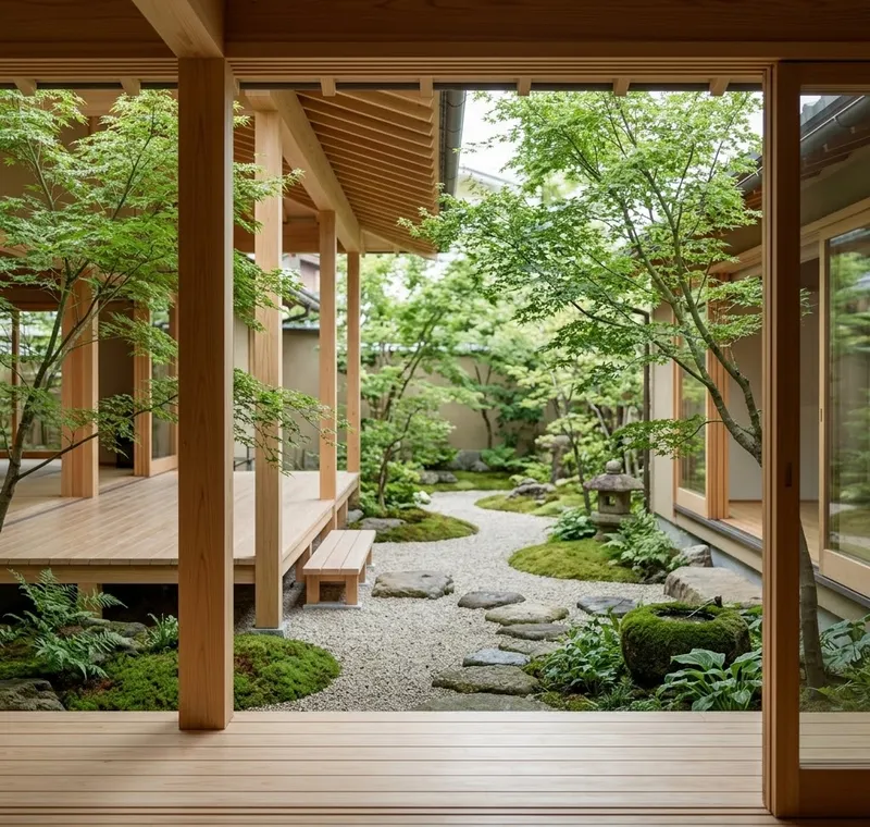Planted garden room with a gravel path